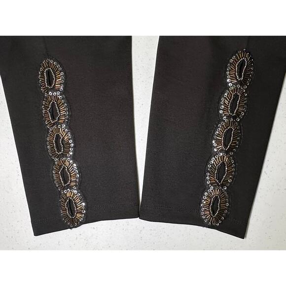 Roamans Womens Black Pants Sz 26W (39x28) Bead Embellished Pull On Elastic Waist - Picture 10 of 12